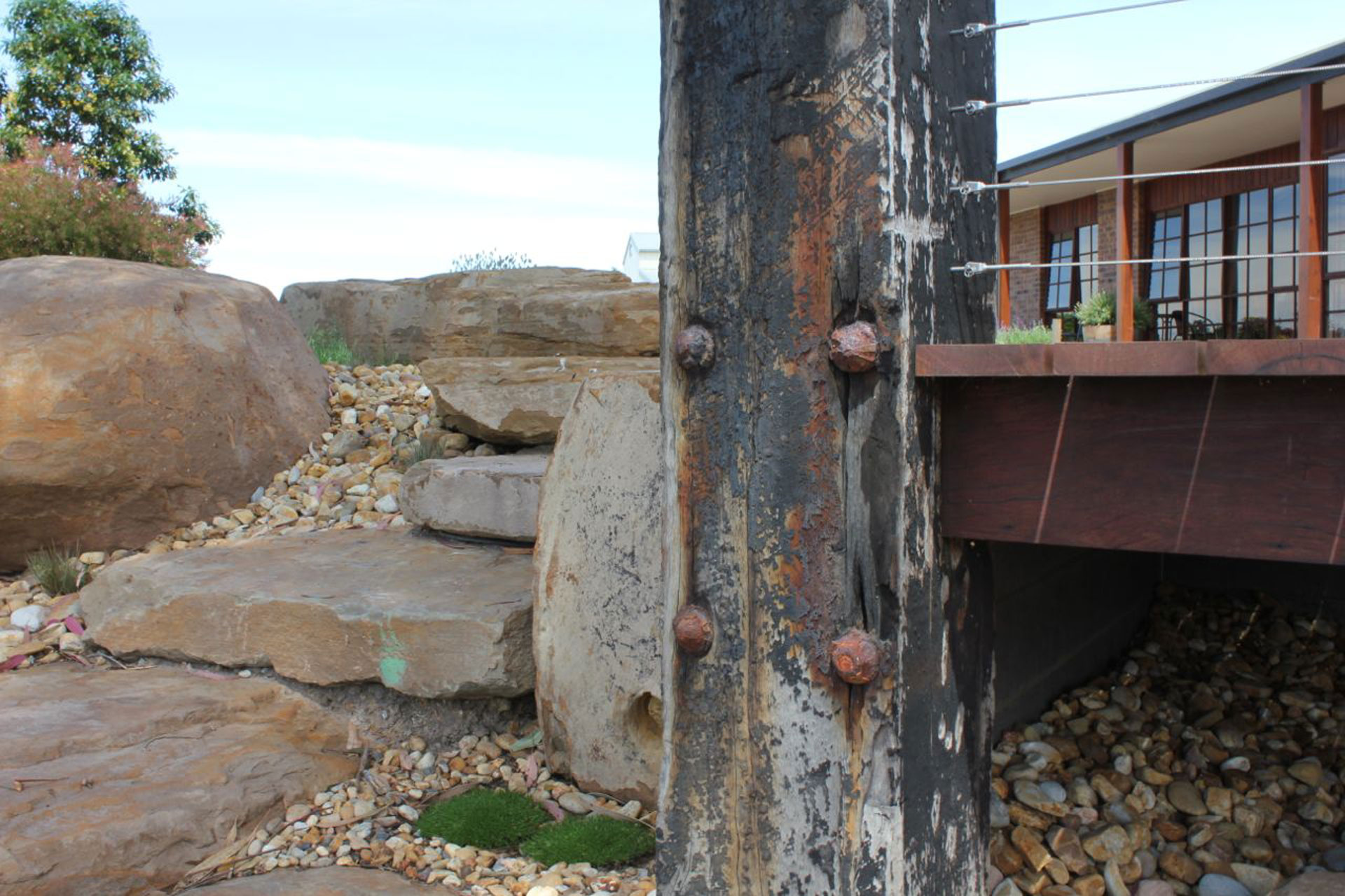 natural stone and reclaimed timber
